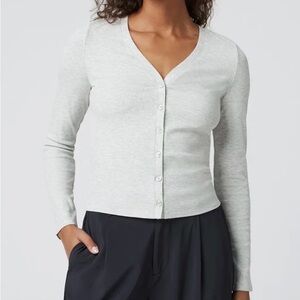 Vuori Long Sleeve Pose Ribbed Cardigan White Heather Grey Medium